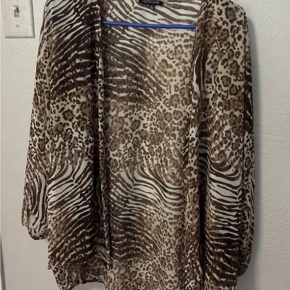 Notations Brown and Cream Animal Print Sheer Cover-up Size M